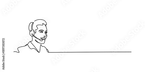 Minimalist single line drawing of a smiling customer service representative Vector, illustration