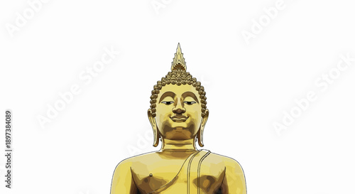 Golden statue of a meditating figure, symbolizing peace and enlightenment, against a white background