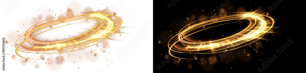 Fototapeta premium light lines of motion and speed with sparks of yellow color Abstract digital flow of light streaks Light everyday luminous effect. Semicircular wave. Light trace curve swirl. PNG 