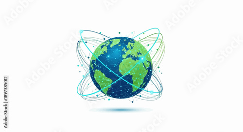 Vibrant blue and green digital globe with interconnected lines and glowing dots, symbolizing global network