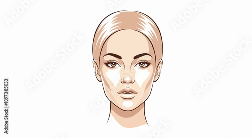 Stylized illustration of a woman's face with makeup highlights on a white background