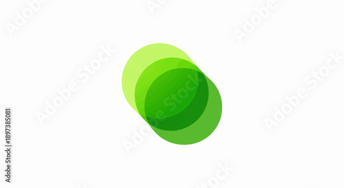 Three overlapping green circles, light to dark shades, tilted on a clean white background, creating an abstract design