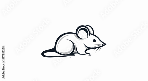 Stylized black and white graphic illustration of a mouse with subtle grey shading on a white background