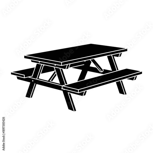 Picnic Table Silhouette Icon – Outdoor Wooden Bench Table Symbol for Park, Garden & Leisure Design