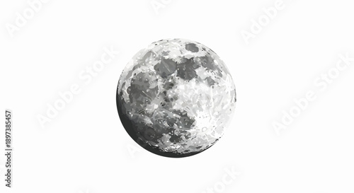 Stylized monochromatic illustration of a full moon with visible craters and textured surface on a white background