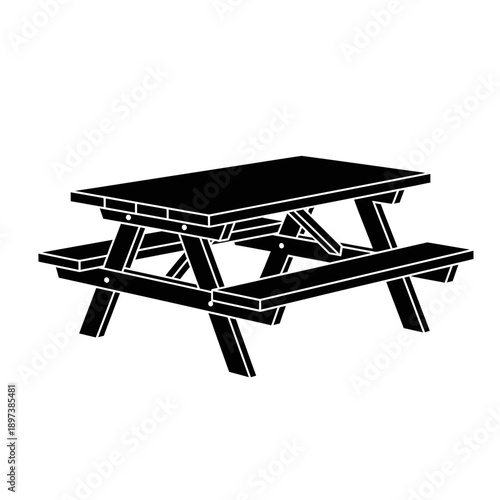 Picnic Table Silhouette Icon – Outdoor Wooden Bench Table Symbol for Park, Garden & Leisure Design