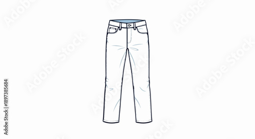 Simple vector illustration of light-colored, straight-leg denim pants with front pockets and a button fly