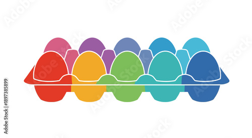 Colorful easter eggs arranged in a white cardboard egg container