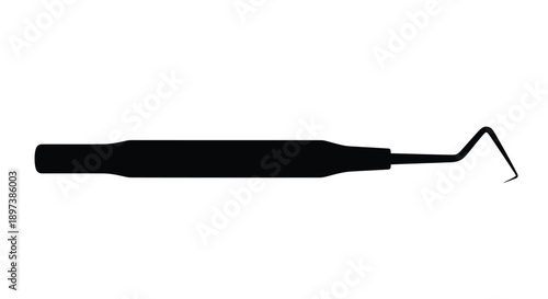 Black silhouette of a dental explorer tool against a white background