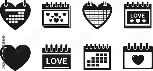 calendar, heart, love, icon, date, romantic, valentine, symbol, black, white, silhouette, emotion, affection, holiday, event, graphic, decorative, design, schedule, motif