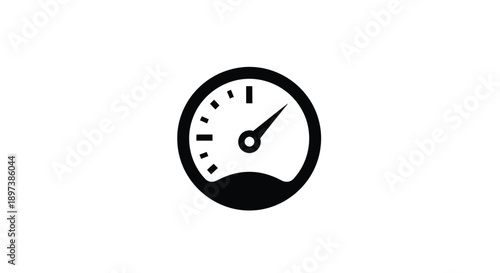 Simple black speedometer icon with a needle pointing towards the center