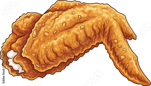 Cartoon-style illustration of a single crispy golden-brown fried chicken wing, isolated on white