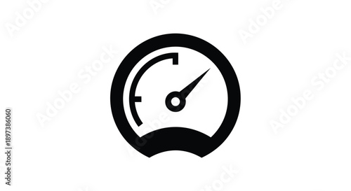 Simple black and white icon of an analog gauge with a needle