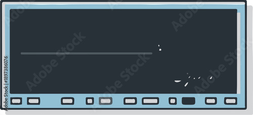 Minimalist hand-drawn style computer screen displaying an abstract line and dots, light blue frame