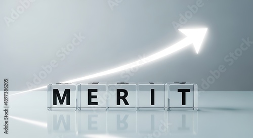 Rising arrow and merit blocks symbolizing growth and achievement