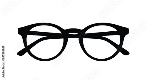 Black outline of a pair of modern round framed eyeglasses
