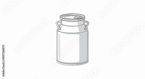 An outline drawing of a traditional metal milk churn with a lid and handles, on a white background