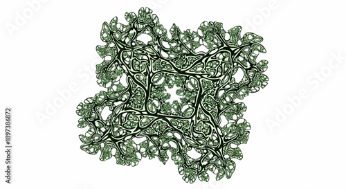 Intricate organic fractal pattern in dark green and white, resembling cellular structures or veins