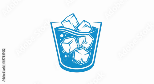 Stylized graphic of a refreshing blue drink in a glass filled with white ice cubes and liquid ripples