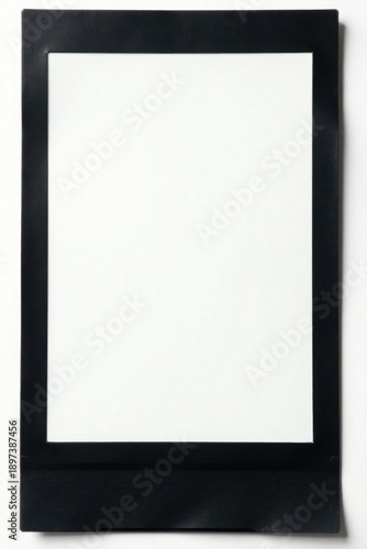 Empty black polaroid, white backdrop, retro style, copy, texture, empty