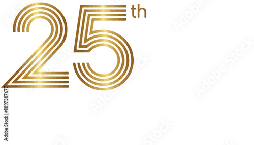 Golden striped '25th' anniversary text on a white background, denoting a milestone celebration
