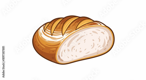Illustration of a golden-brown, crusty loaf of bread, sliced to reveal soft white interior