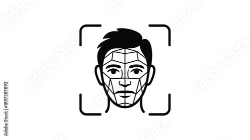 Facial recognition graphic a stylized face within a scanning frame