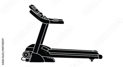 Black and white silhouette of a modern exercise treadmill machine