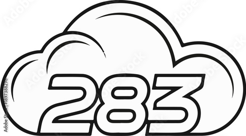 Monochrome line art depicting a fluffy cloud shape with bold numbers "283" contained within its borders