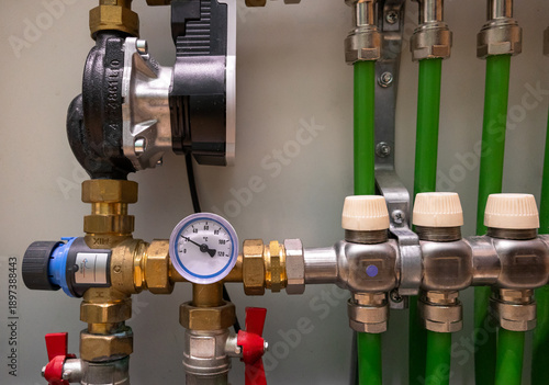 Photography Modern home plumbing and heating system components