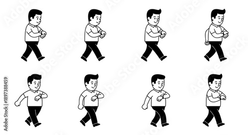 Man Walking Animation Sequence Simple Line Art.