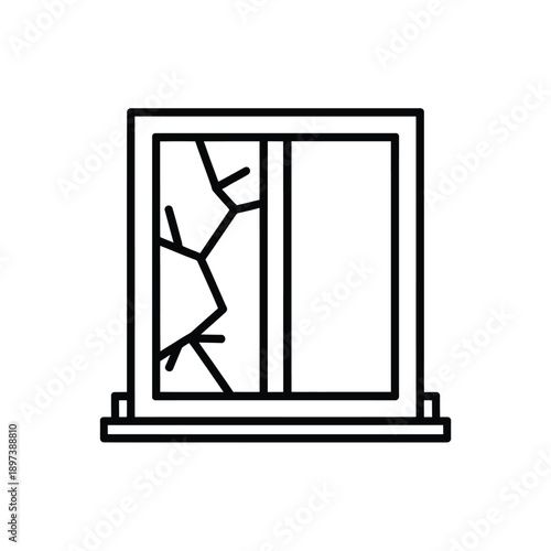 A simple line drawing depicts a rectangular window with a broken glass pane