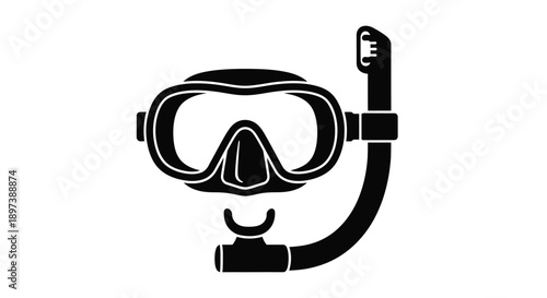 Black and white illustration of a snorkeling mask and breathing tube