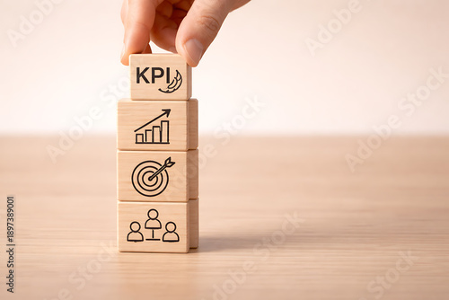 Kpi performance measurement and business target tracking concept with growth and analytics blocks