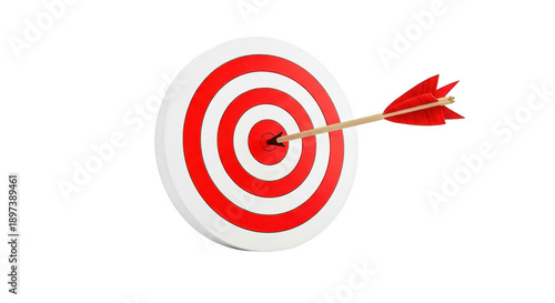 A red and white target with an arrow hitting the bullseye isolated on transparent background