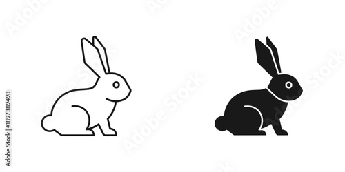 Black and White Rabbit Illustration on White Background