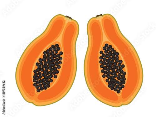 Vibrant papaya slices with seeds displayed on a clean background from a straightforward viewpoint