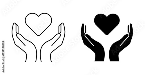 Hands Holding Heart Prayer and Care Line Icon