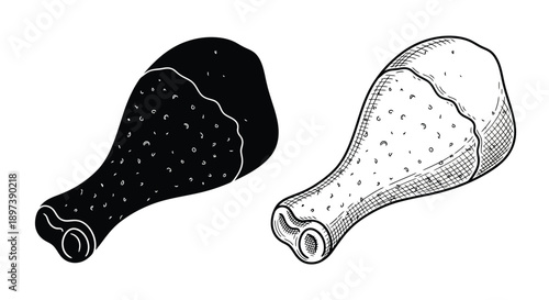 A contrasting depiction of a chicken drumstick shaded and unshaded