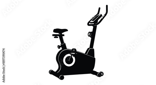 Black silhouette of a stationary exercise bike on a white background