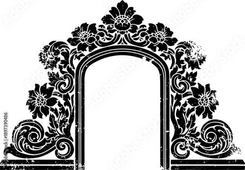 Ornate floral vintage decorative arch frame with intricate swirl and leaf patterns