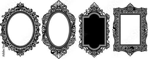 Ornate vintage frame collection with floral decorations in oval and rectangular shapes