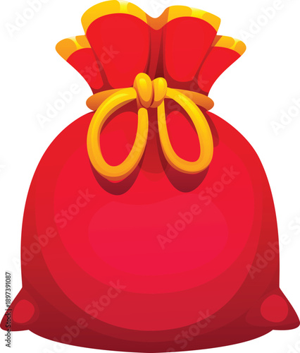 Red Asian fortune pouch and purse, Chinese lucky money bag with golden coins, happy wallet. Cartoon vector bag for CNY and Spring Festival graphics, or financial gift exchange promotions