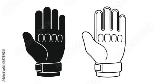 Two gloves one black and one white depicted in a simple graphic style