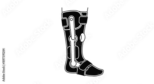 Black and white illustration of a knee ankle foot orthosis kafo