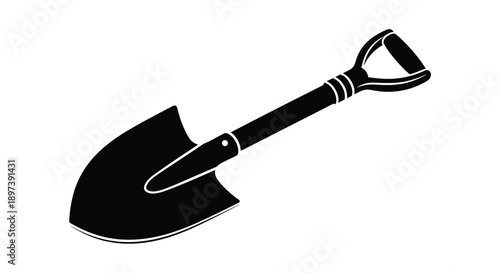 Simple black and white illustration of a gardening shovel