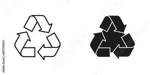 Recycling Symbols Outline and Solid Black Design on White