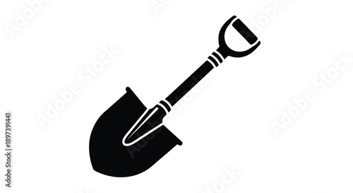 Simple black and white illustration of a pointed garden digging shovel