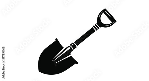 Simple black and white illustration of a garden shovel