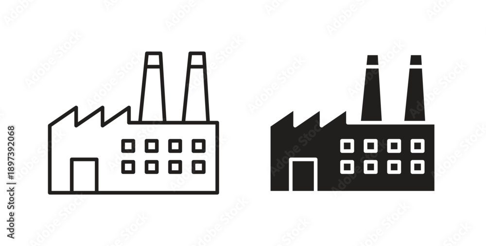 Naklejka premium Factory icon in line design. editable stroke icons pack